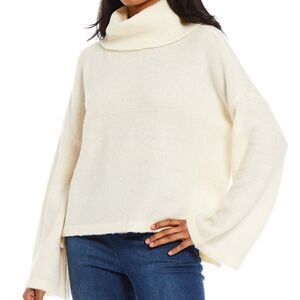 C&V Women Ivory oversized Knit Bell sleeve cowl neck sweater sz XL Minimalist